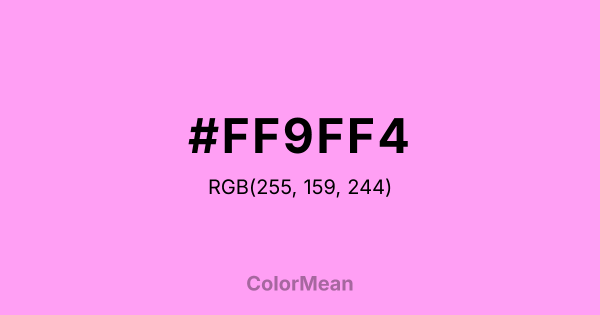 Color swatch image showing #FF9FF4 with RGB(255,159,244) values