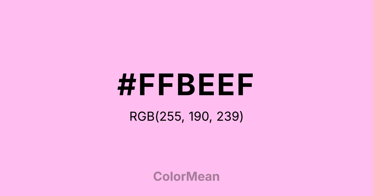 Color swatch image showing #FFBEEF with RGB(255,190,239) values