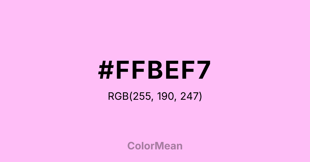 Color swatch image showing #FFBEF7 with RGB(255,190,247) values