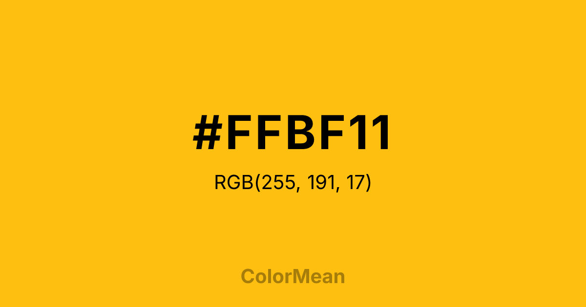 Color swatch image showing #FFBF11 with RGB(255,191,17) values