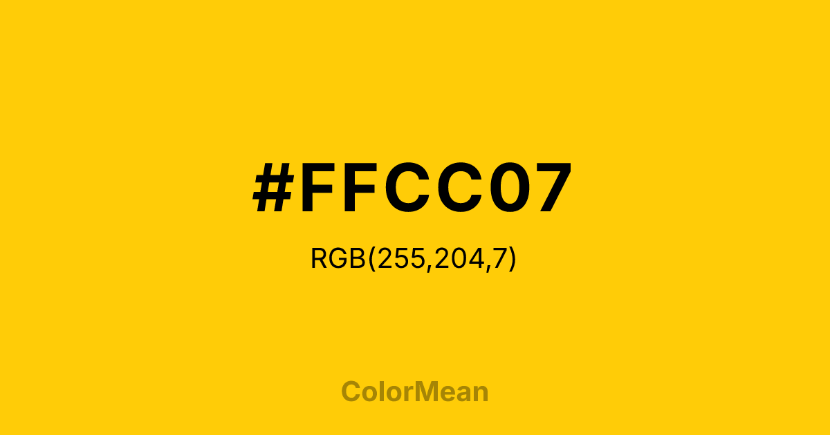 Color swatch image showing #FFCC07 with RGB(255,204,7) values