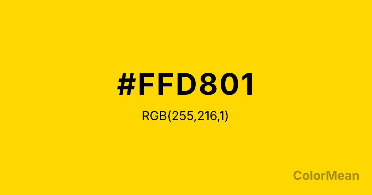 Color swatch image showing #FFD801 with RGB(255,216,1) values