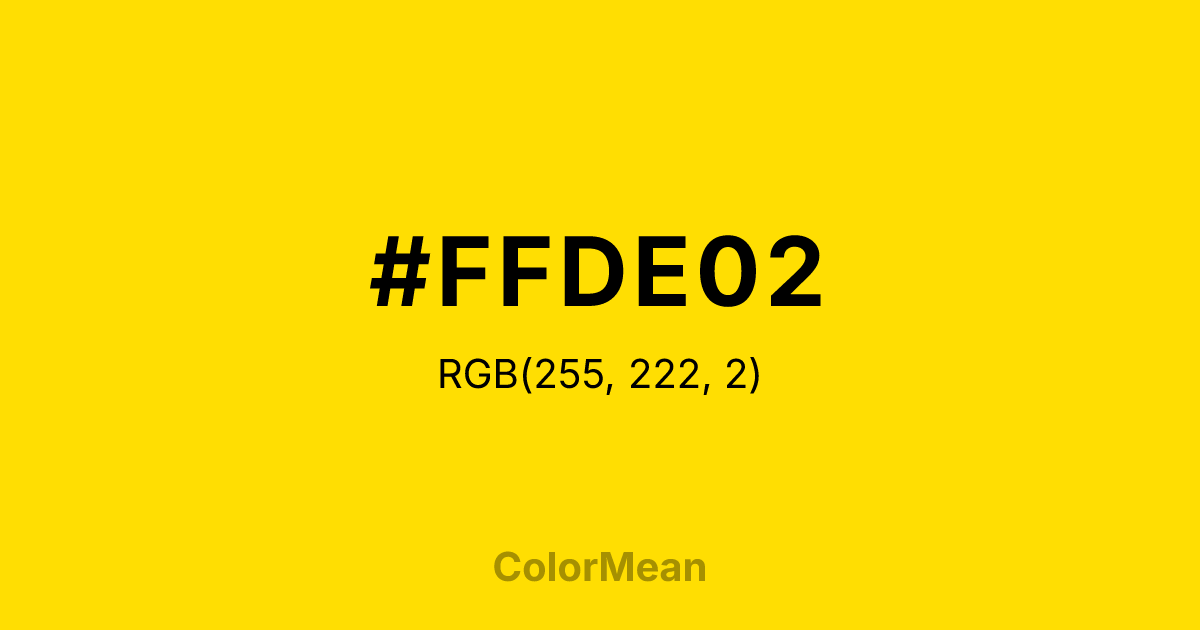 Color swatch image showing #FFDE02 with RGB(255,222,2) values