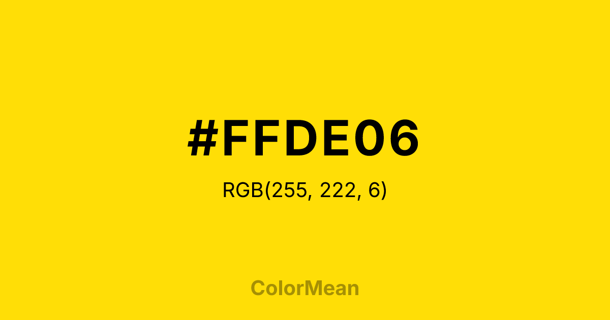 Color swatch image showing #FFDE06 with RGB(255,222,6) values