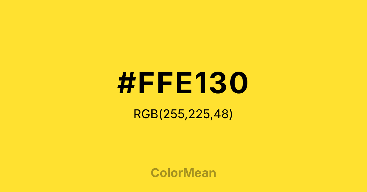 Color swatch image showing #FFE130 with RGB(255,225,48) values