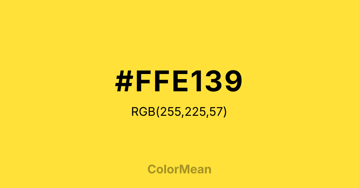 Color swatch image showing #FFE139 with RGB(255,225,57) values