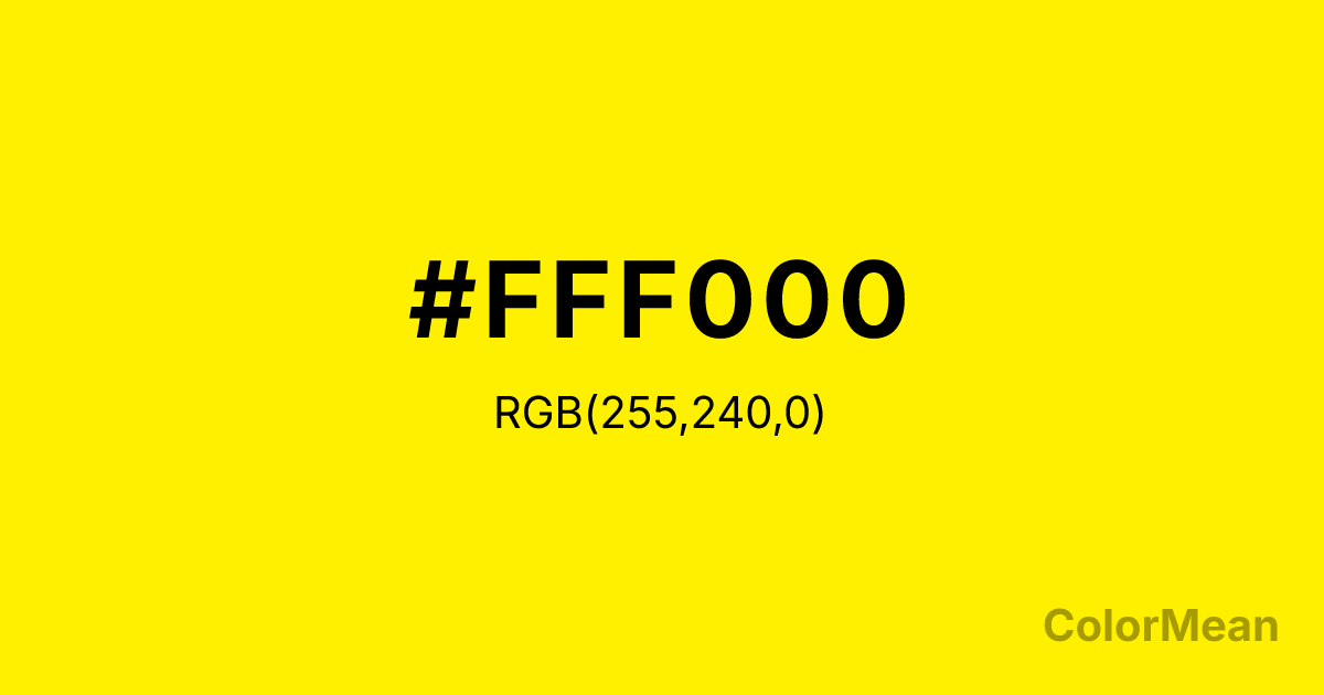 Color swatch image showing Yellow Rose (#FFF000) with RGB(255,240,0) values