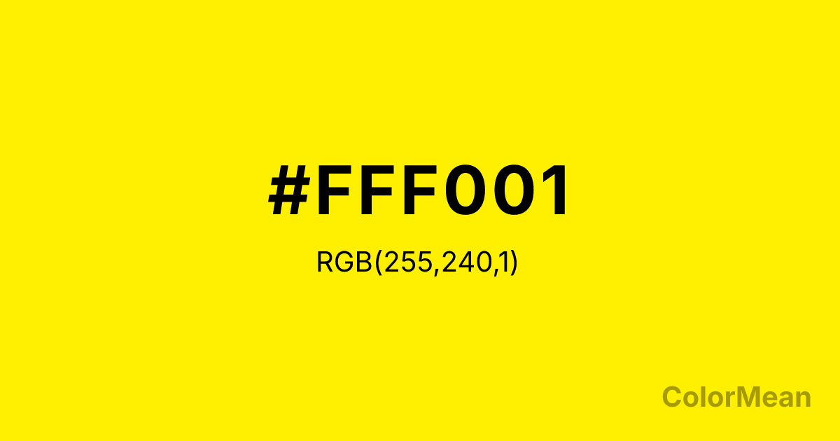 Color swatch image showing #FFF001 with RGB(255,240,1) values