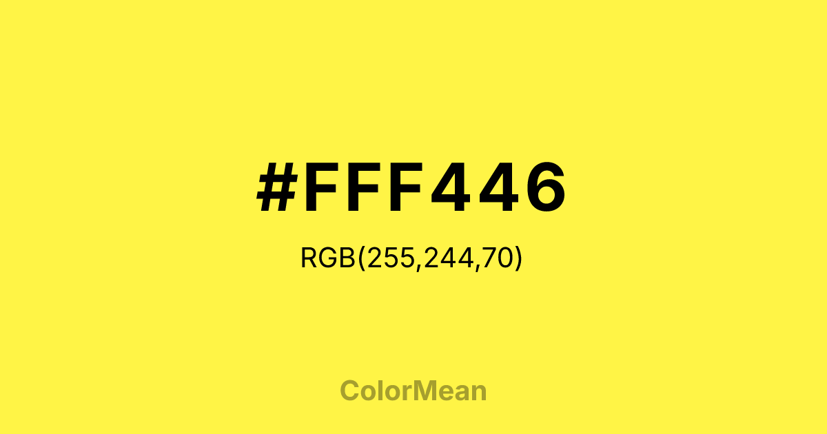 Color swatch image showing #FFF446 with RGB(255,244,70) values
