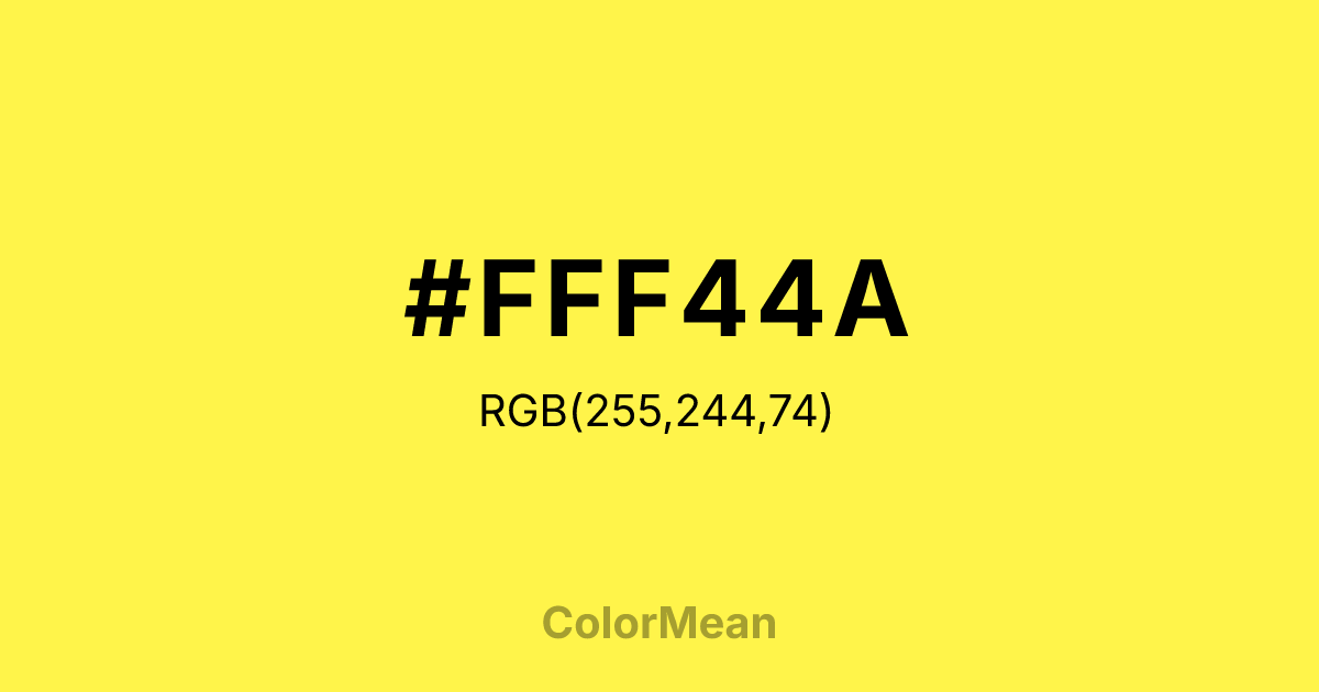 Color swatch image showing #FFF44A with RGB(255,244,74) values