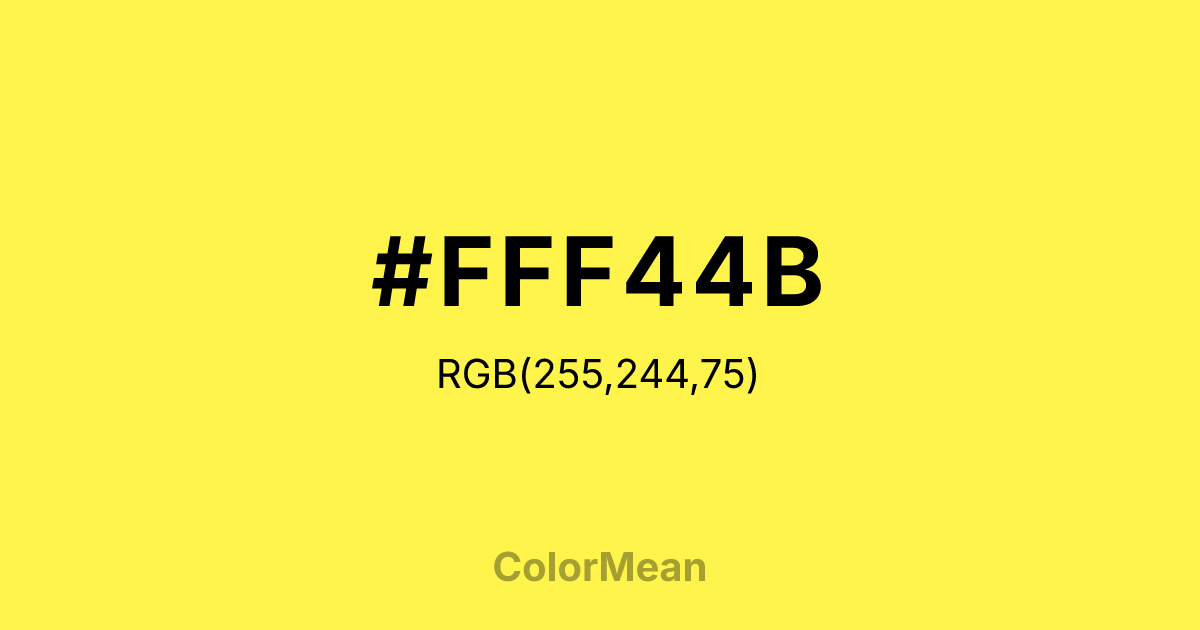 Color swatch image showing #FFF44B with RGB(255,244,75) values