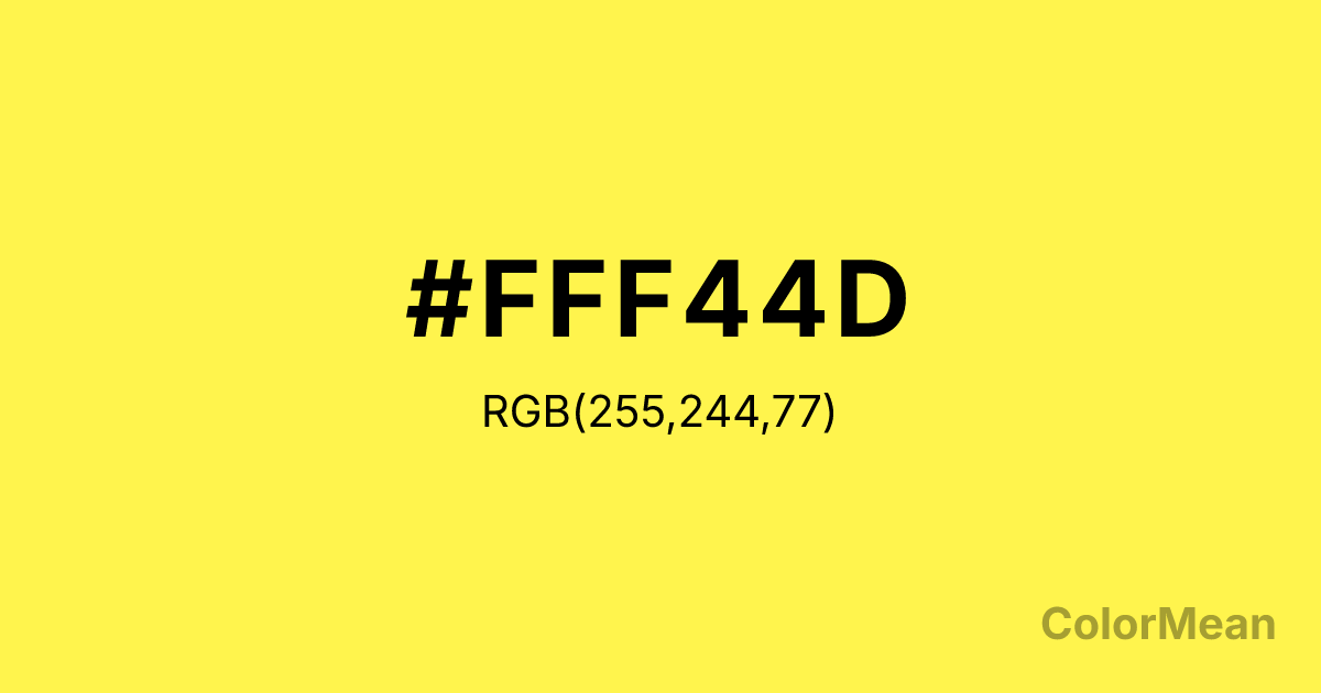 Color swatch image showing #FFF44D with RGB(255,244,77) values
