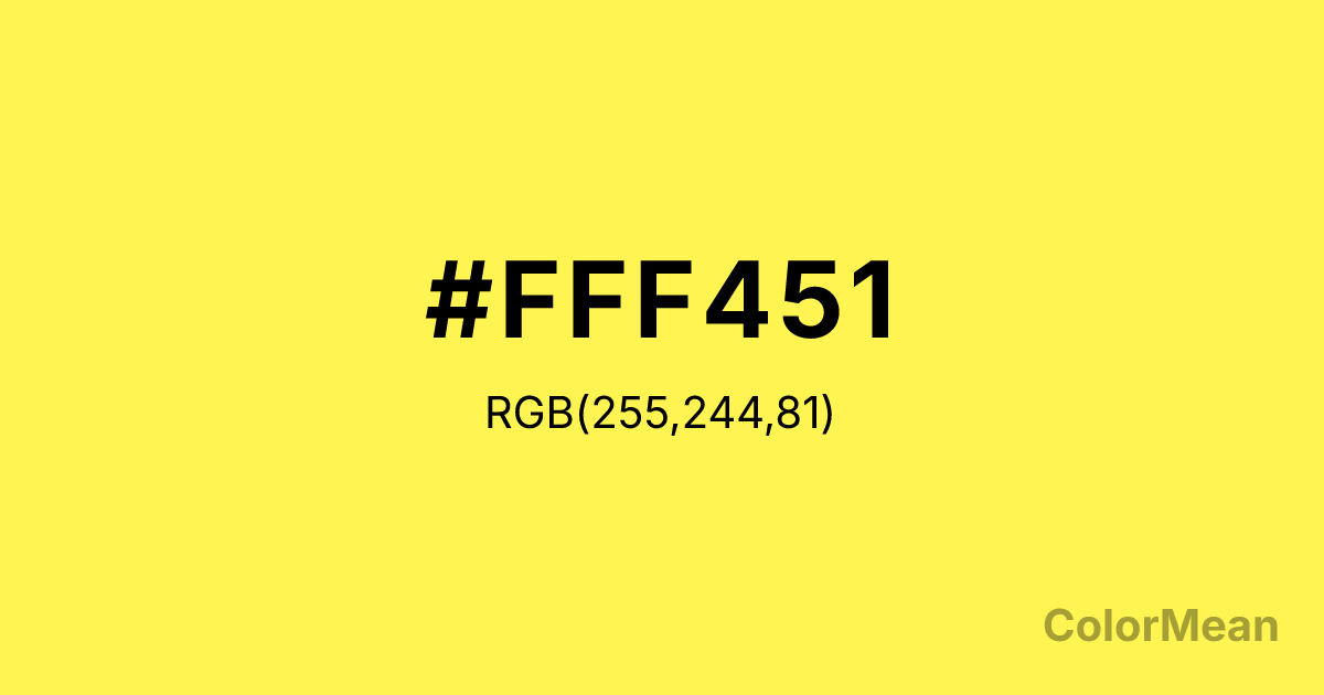 Color swatch image showing #FFF451 with RGB(255,244,81) values