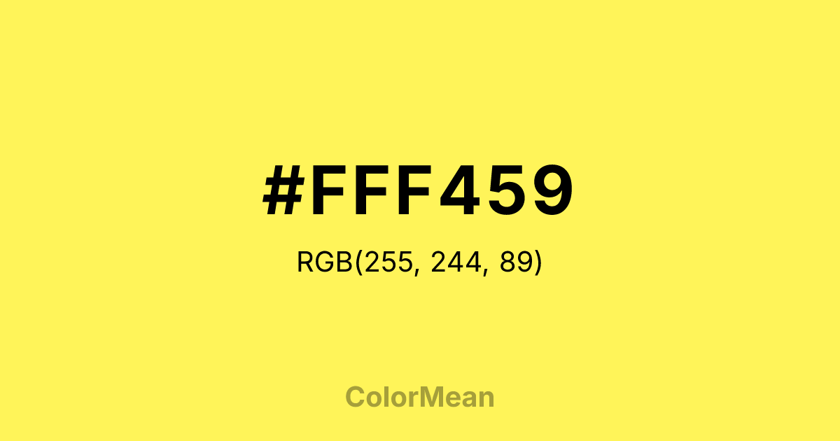 Color swatch image showing #FFF459 with RGB(255,244,89) values